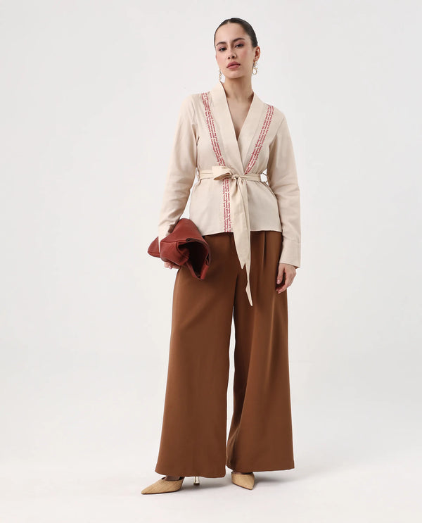 Rareism Women Juinb Beige Cuffed Sleeve Shawl Neck Regular Fit Typography Print Top