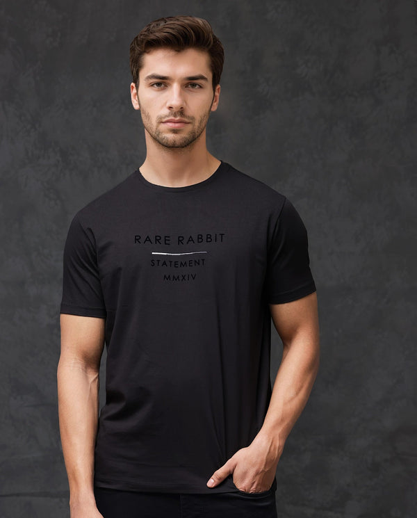 Rare Rabbit Mens Kalo Black Short Sleeve Solid Statement Graphic Print T-Shirt