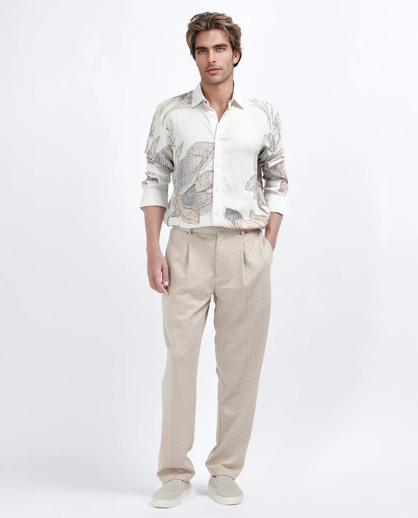 Rare Rabbit Men's Keloe Beige Cotton Polyester Fabric Drawstring Closure Baggy Fit Plain Trouser