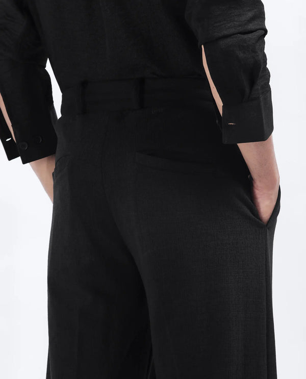 Rare Rabbit Men's Keloe Black Cotton Polyester Fabric Drawstring Closure Baggy Fit Plain Trouser