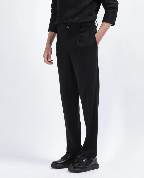Rare Rabbit Men's Keloe Black Cotton Polyester Fabric Drawstring Closure Baggy Fit Plain Trouser