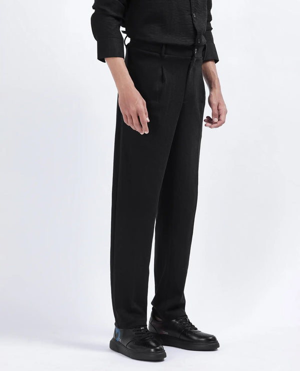 Rare Rabbit Men's Keloe Black Cotton Polyester Fabric Drawstring Closure Baggy Fit Plain Trouser