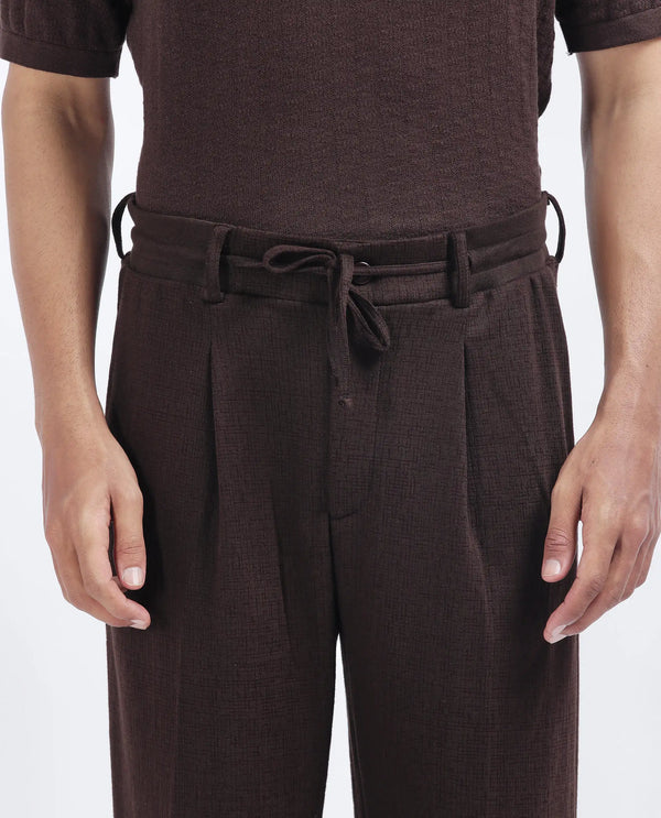 Rare Rabbit Men's Keloe Dark Brown Cotton Polyester Fabric Drawstring Closure Baggy Fit Plain Trouser