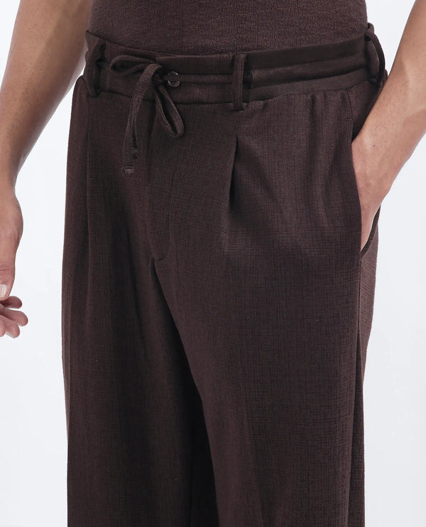 Rare Rabbit Men's Keloe Dark Brown Cotton Polyester Fabric Drawstring Closure Baggy Fit Plain Trouser