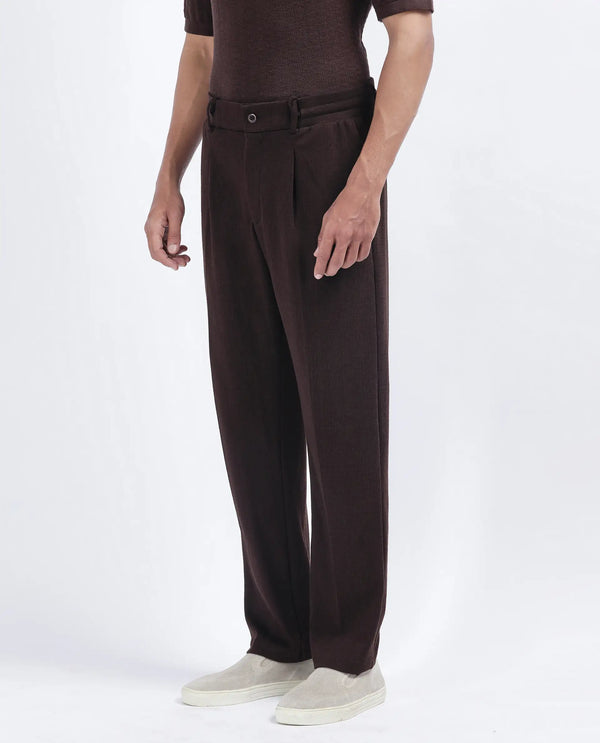 Rare Rabbit Men's Keloe Dark Brown Cotton Polyester Fabric Drawstring Closure Baggy Fit Plain Trouser