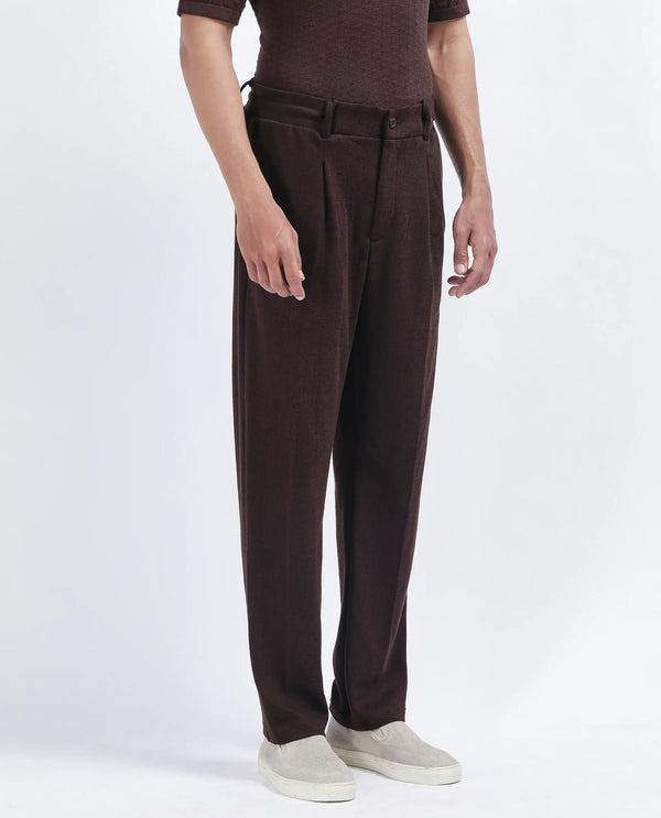 Rare Rabbit Men's Keloe Dark Brown Cotton Polyester Fabric Drawstring Closure Baggy Fit Plain Trouser