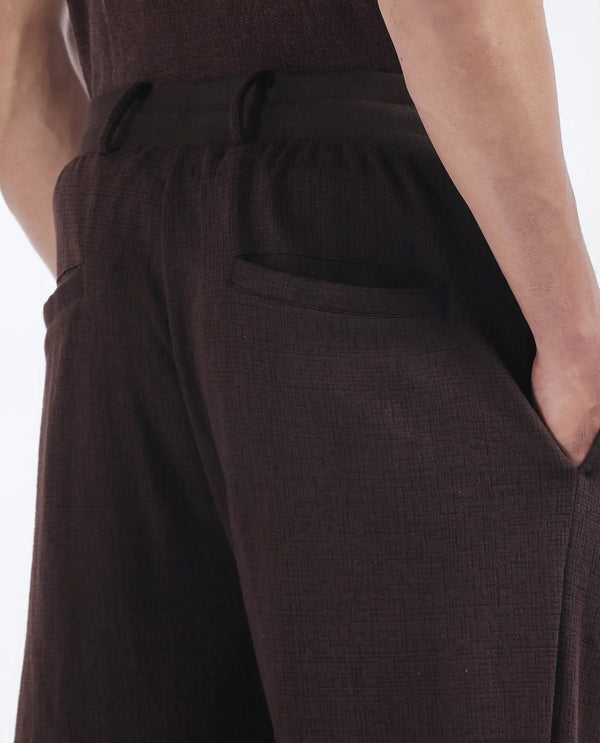 Rare Rabbit Men's Keloe Dark Brown Cotton Polyester Fabric Drawstring Closure Baggy Fit Plain Trouser