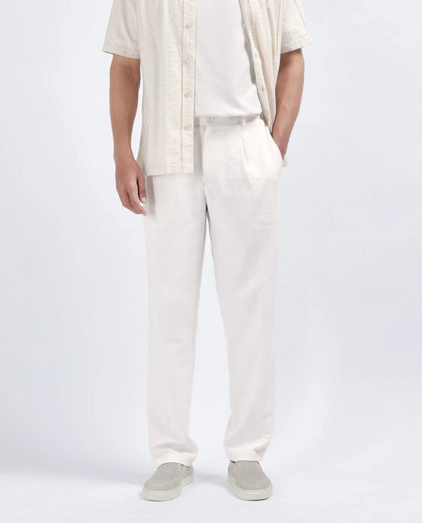 Rare Rabbit Men's Keloe Off White Cotton Polyester Fabric Drawstring Closure Baggy Fit Plain Trouser