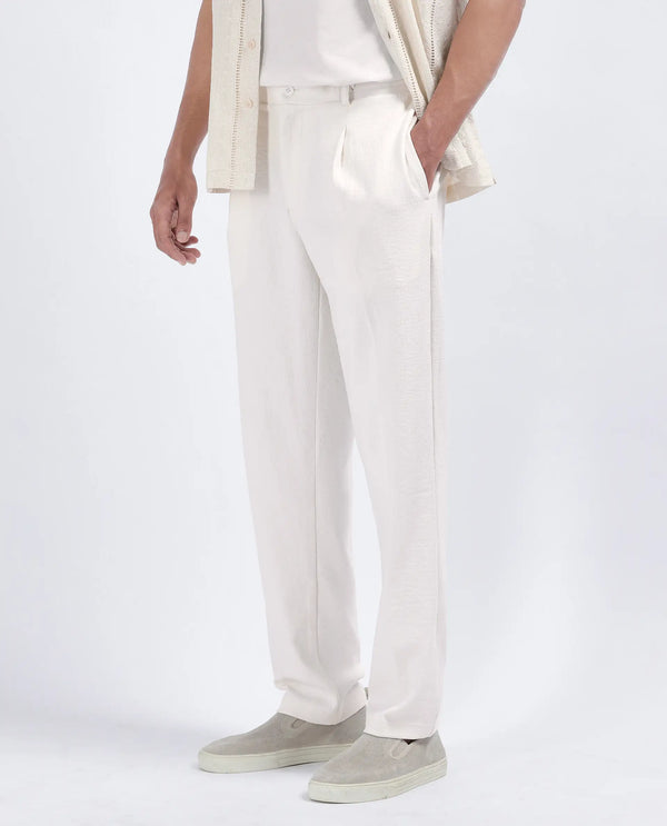 Rare Rabbit Men's Keloe Off White Cotton Polyester Fabric Drawstring Closure Baggy Fit Plain Trouser