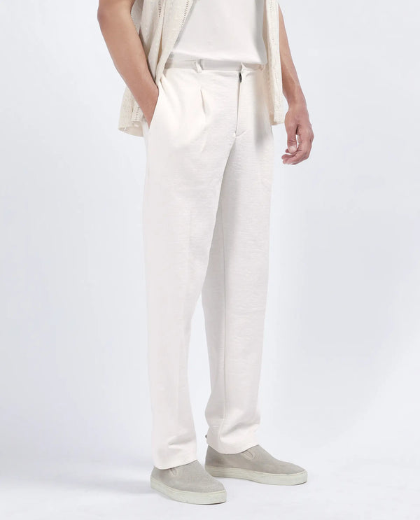 Rare Rabbit Men's Keloe Off White Cotton Polyester Fabric Drawstring Closure Baggy Fit Plain Trouser