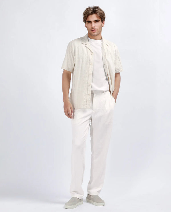 Rare Rabbit Men's Keloe Off White Cotton Polyester Fabric Drawstring Closure Baggy Fit Plain Trouser
