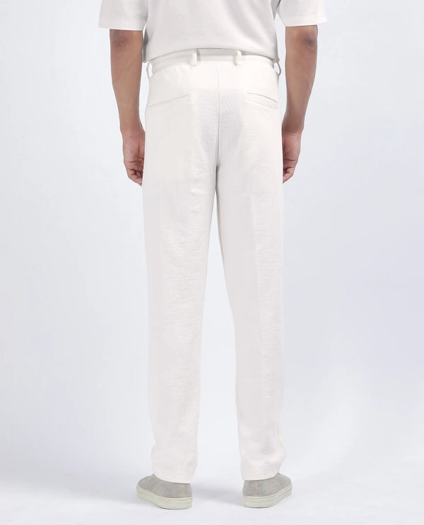 Rare Rabbit Men's Keloe Off White Cotton Polyester Fabric Drawstring Closure Baggy Fit Plain Trouser