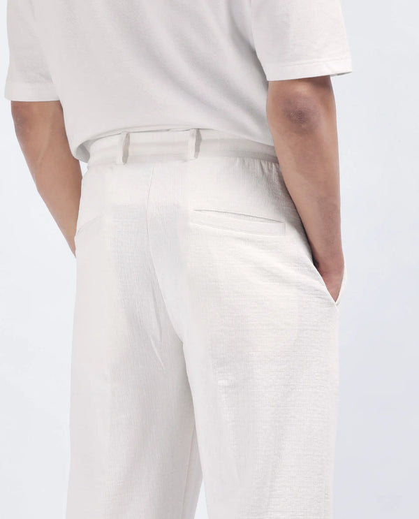 Rare Rabbit Men's Keloe Off White Cotton Polyester Fabric Drawstring Closure Baggy Fit Plain Trouser