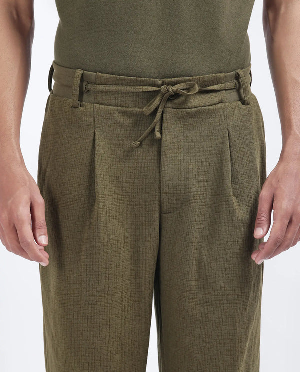 Rare Rabbit Men's Keloe Olive Cotton Polyester Fabric Drawstring Closure Baggy Fit Plain Trouser