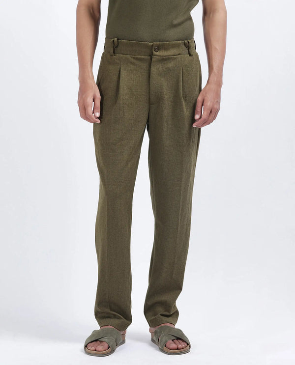 Rare Rabbit Men's Keloe Olive Cotton Polyester Fabric Drawstring Closure Baggy Fit Plain Trouser