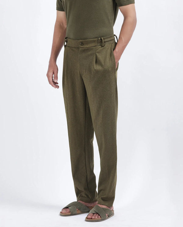 Rare Rabbit Men's Keloe Olive Cotton Polyester Fabric Drawstring Closure Baggy Fit Plain Trouser