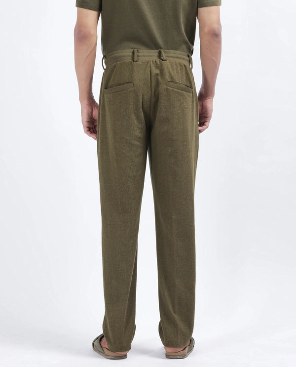 Rare Rabbit Men's Keloe Olive Cotton Polyester Fabric Drawstring Closure Baggy Fit Plain Trouser