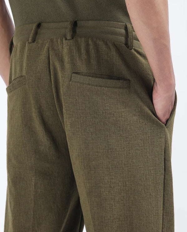 Rare Rabbit Men's Keloe Olive Cotton Polyester Fabric Drawstring Closure Baggy Fit Plain Trouser