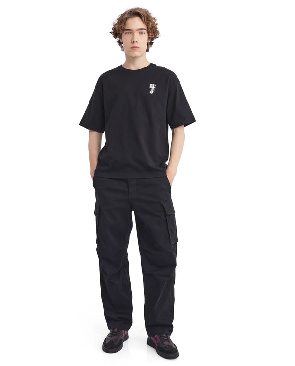 Rare Rabbit Men Keltz Black Cotton Fabric Short Sleeve Crew Neck Oversized Fit Printed T-Shirt