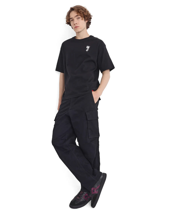 Rare Rabbit Men Keltz Black Cotton Fabric Short Sleeve Crew Neck Oversized Fit Printed T-Shirt