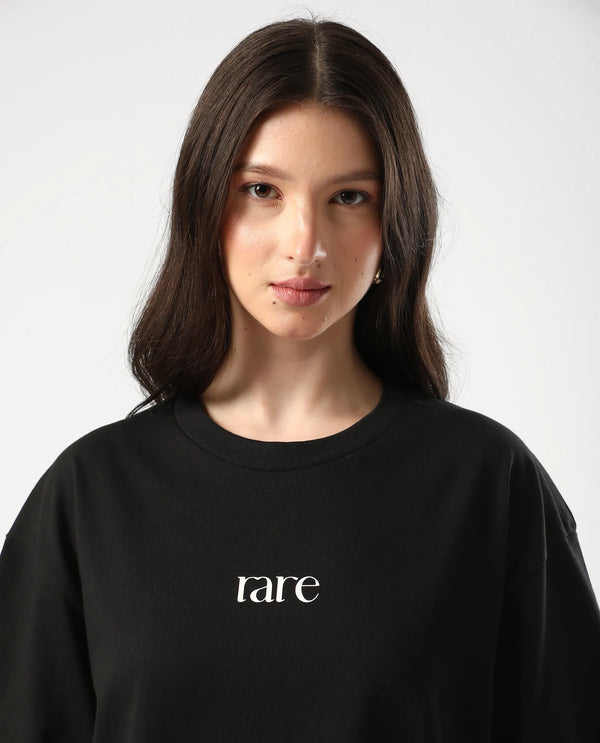 Rareism Women Klend Black Pull On Closure Cotton Oversized Regular Graphic Print T-Shirt