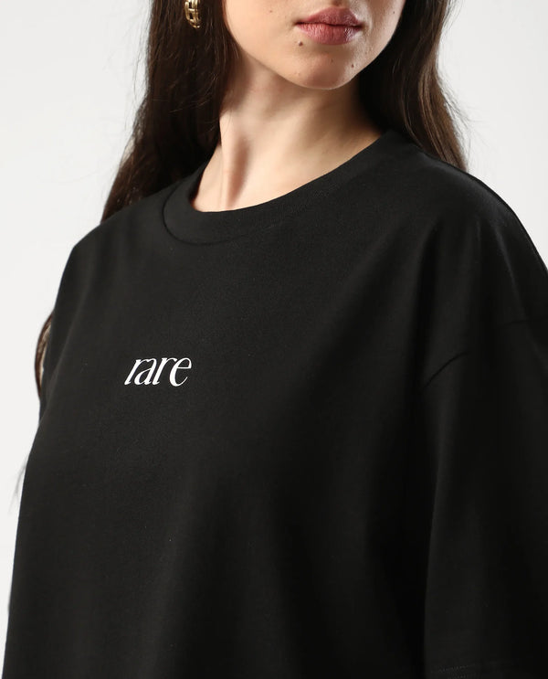 Rareism Women Klend Black Pull On Closure Cotton Oversized Regular Graphic Print T-Shirt