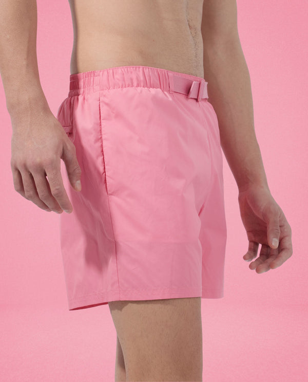 Rare Rabbit Men's Kort Light Pink Polyester Fabric Buckle Fastening Regular Fit Solid Shorts