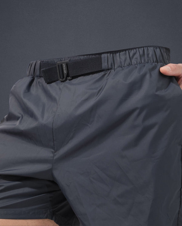 Rare Rabbit Men's Kort Navy Polyester Fabric Buckle Fastening Regular Fit Solid Shorts