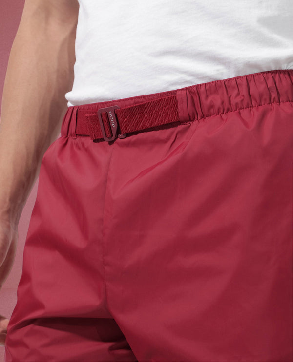 Rare Rabbit Men's Kort Red Polyester Fabric Buckle Fastening Regular Fit Solid Shorts