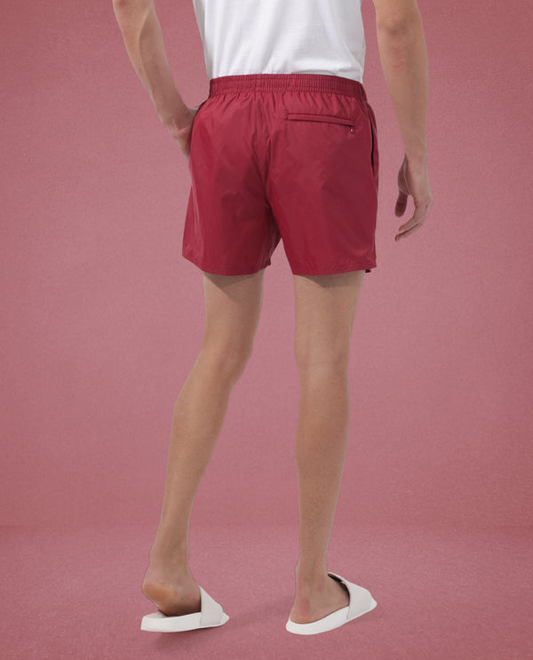 Rare Rabbit Men's Kort Red Polyester Fabric Buckle Fastening Regular Fit Solid Shorts