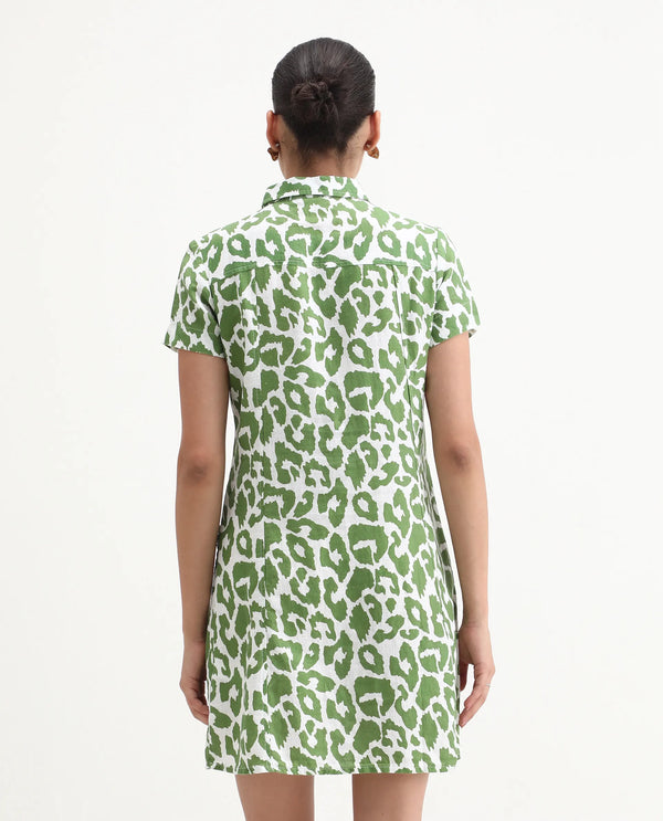 Rareism Women Kyoti White Abstract Print Shirt Collar Front Zip Closure With Patch Pockets Mini Dress