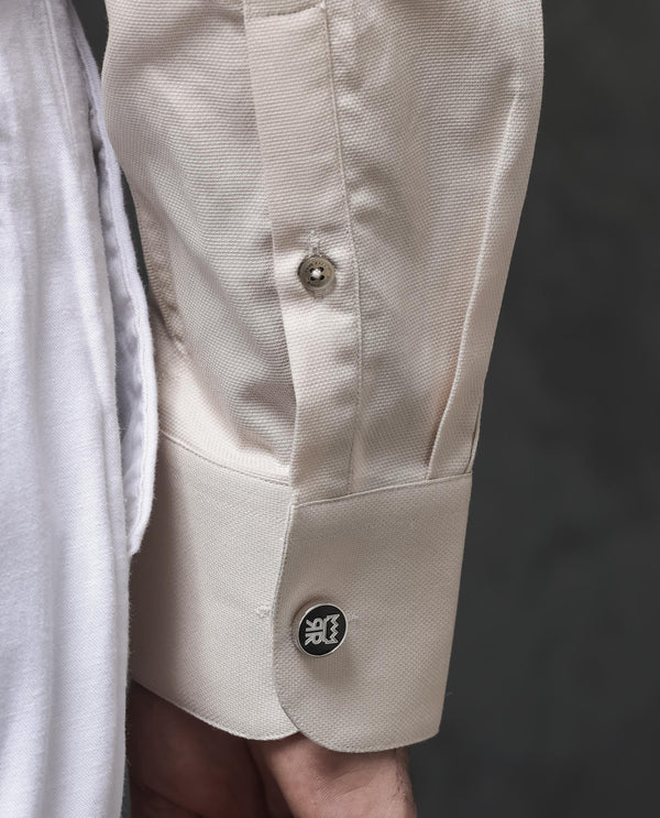 Rare Rabbit Mens Lasko Beige Dobby Texture Full Sleeve Regular Collar Solid Shirt