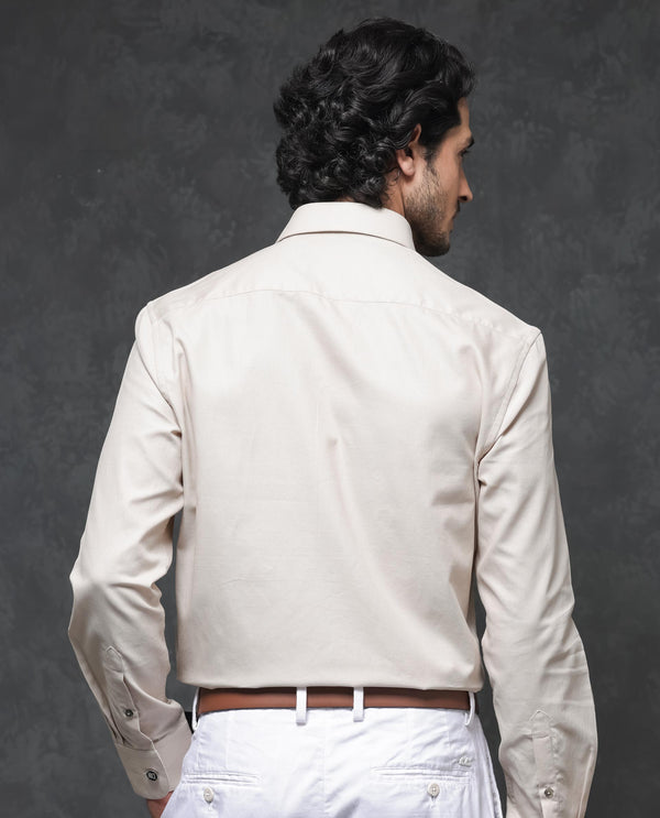 Rare Rabbit Mens Lasko Beige Dobby Texture Full Sleeve Regular Collar Solid Shirt