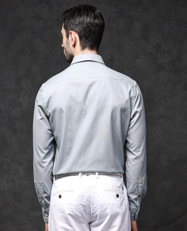 Rare Rabbit Mens Lasko Dusky Blue Dobby Texture Full Sleeve Regular Collar Solid Shirt