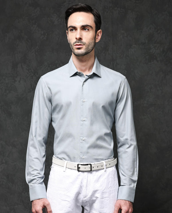 Rare Rabbit Mens Lasko Dusky Blue Dobby Texture Full Sleeve Regular Collar Solid Shirt