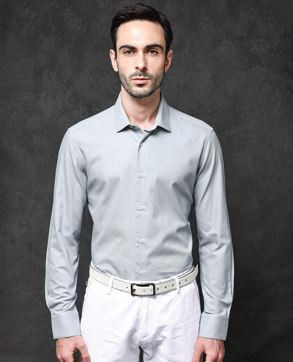 Rare Rabbit Mens Lasko Dusky Blue Dobby Texture Full Sleeve Regular Collar Solid Shirt