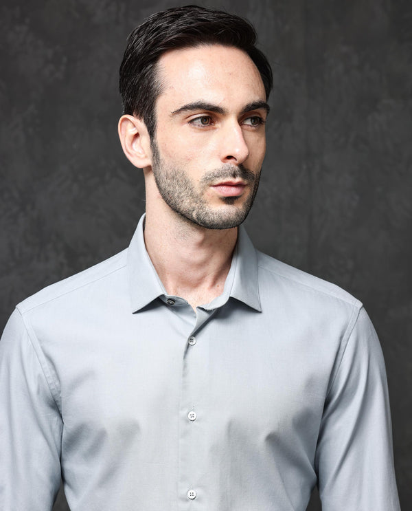 Rare Rabbit Mens Lasko Dusky Blue Dobby Texture Full Sleeve Regular Collar Solid Shirt