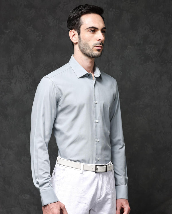 Rare Rabbit Mens Lasko Dusky Blue Dobby Texture Full Sleeve Regular Collar Solid Shirt
