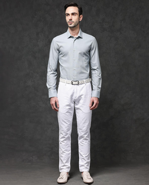 Rare Rabbit Mens Lasko Dusky Blue Dobby Texture Full Sleeve Regular Collar Solid Shirt