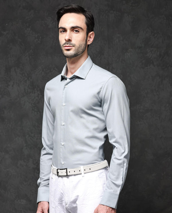 Rare Rabbit Mens Lasko Dusky Blue Dobby Texture Full Sleeve Regular Collar Solid Shirt