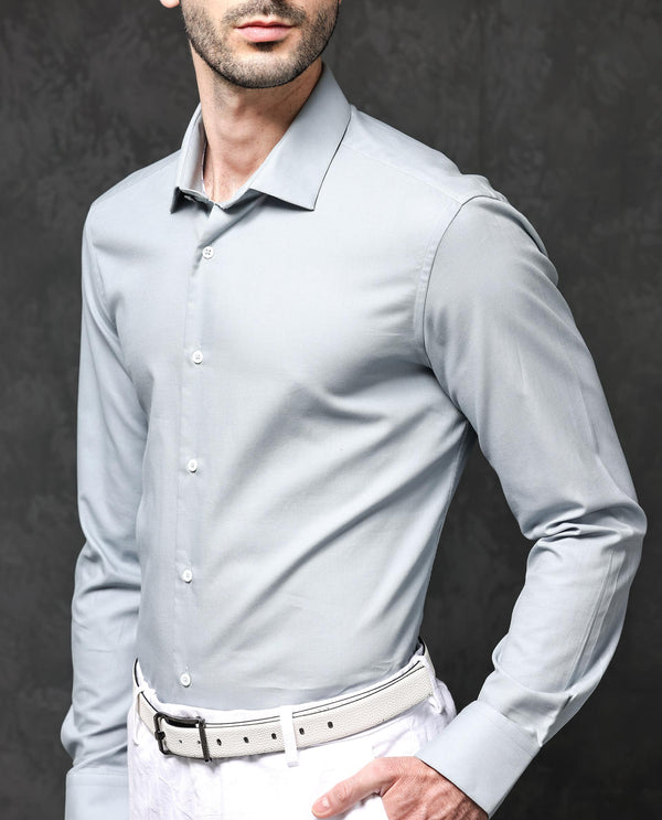 Rare Rabbit Mens Lasko Dusky Blue Dobby Texture Full Sleeve Regular Collar Solid Shirt