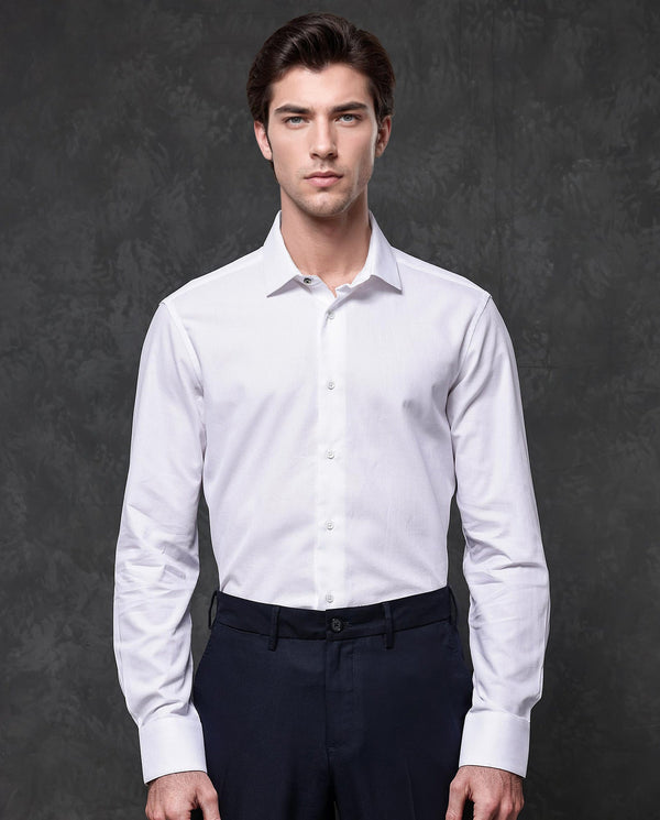 Rare Rabbit Mens Lasko White Dobby Texture Full Sleeve Regular Collar Solid Shirt