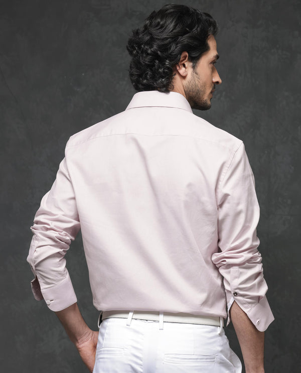 Rare Rabbit Mens Lasko Pastel Pink Dobby Texture Full Sleeve Regular Collar Solid Shirt