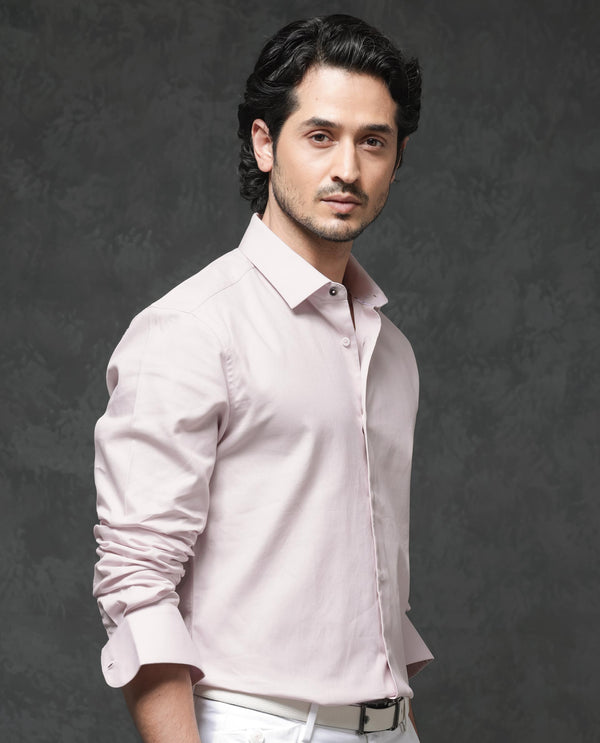 Rare Rabbit Mens Lasko Pastel Pink Dobby Texture Full Sleeve Regular Collar Solid Shirt