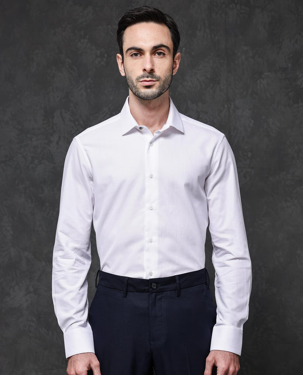 Rare Rabbit Mens Lasko White Dobby Texture Full Sleeve Regular Collar Solid Shirt