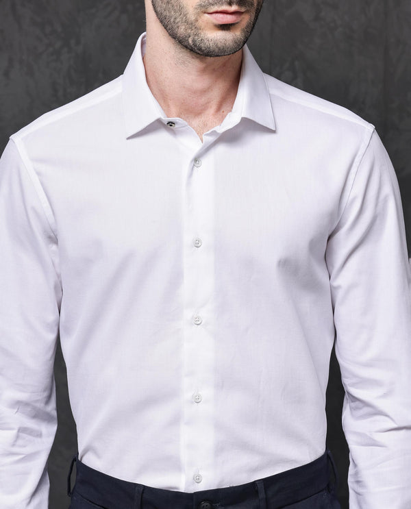Rare Rabbit Mens Lasko White Dobby Texture Full Sleeve Regular Collar Solid Shirt