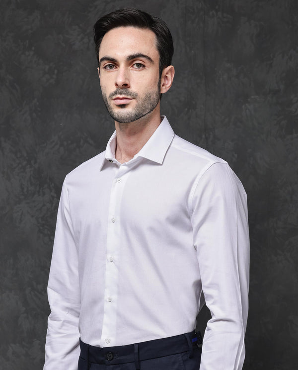 Rare Rabbit Mens Lasko White Dobby Texture Full Sleeve Regular Collar Solid Shirt