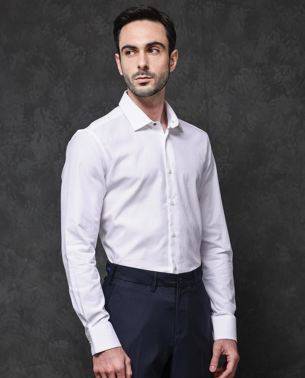 Rare Rabbit Mens Lasko White Dobby Texture Full Sleeve Regular Collar Solid Shirt