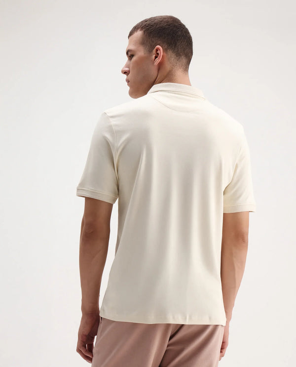 Rare Rabbit Men Laur Off White Cotton Fabric Short Sleeve Printed Collar HD Print Branded Plain Polo