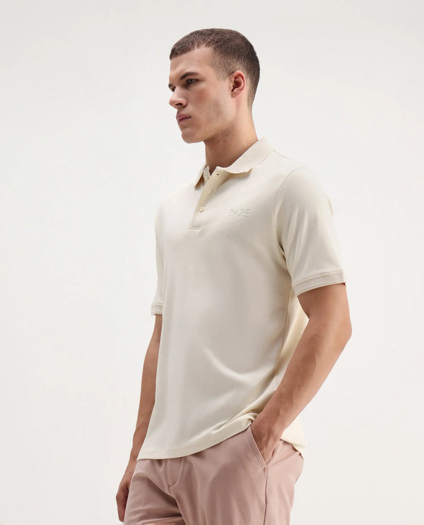 Rare Rabbit Men Laur Off White Cotton Fabric Short Sleeve Printed Collar HD Print Branded Plain Polo